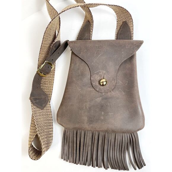 Custom/HandMade by P.P. Handbags - Festival Leather Satchel Crossbody Purse Hand Tooled Thick Fringe Woven Strap